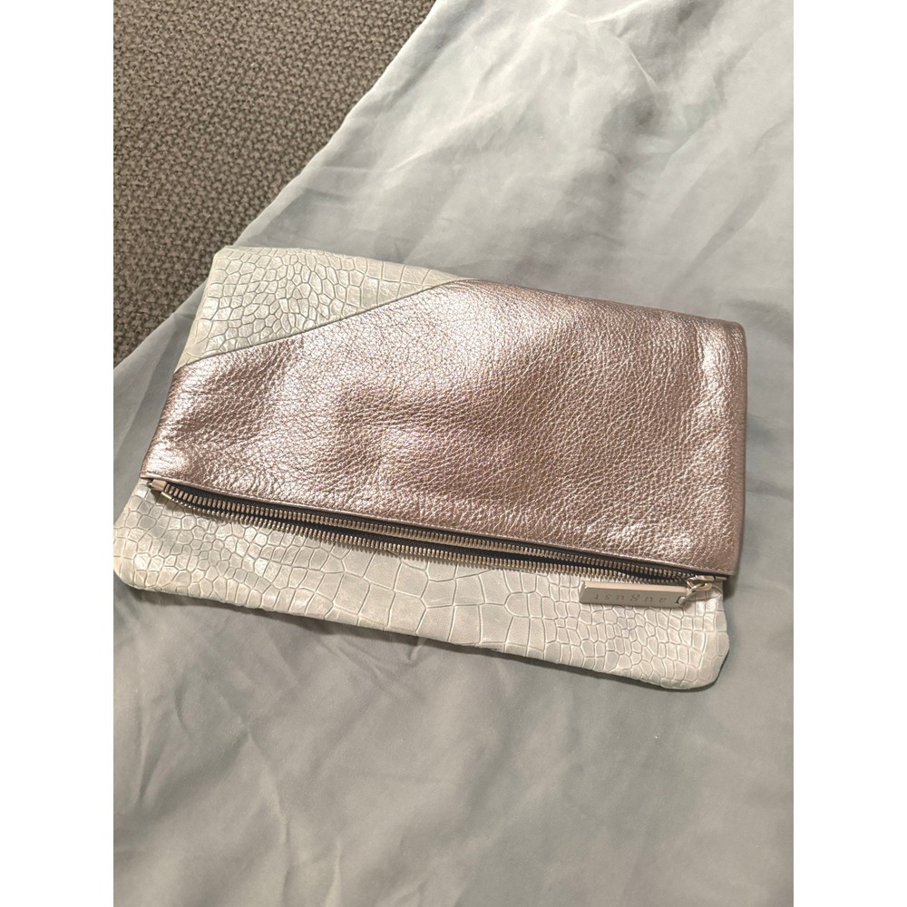 August Los Angeles luxury embossed clutch rose gold faux croc pearl foldover bag